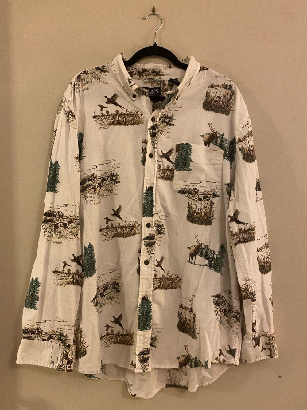 Chaps Men's White Scenic Outdoor Print Button-Down Shirt size 2X
